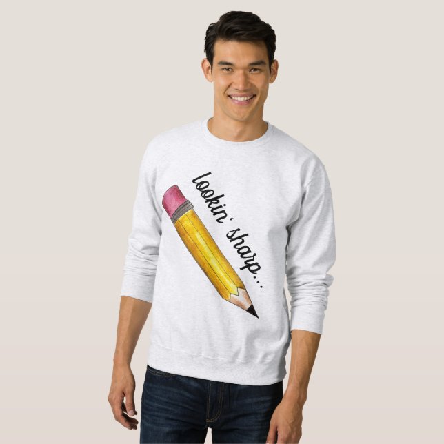 Lookin' Sharp Yellow #2 Pencil School Writing Sweatshirt (Vorne ganz)