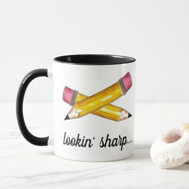 Lookin' Sharp Yellow #2 Pencil School Writing Tasse (Mit Donut)