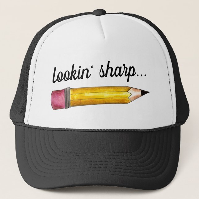 Lookin' Sharp Yellow #2 Pencil School Writing Truckerkappe (Vorderseite)