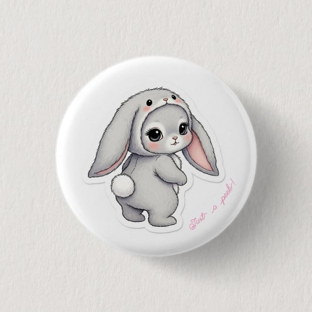 Looking Back Bunny - Adorable Fluffy Rabbit Kawaii Button (Vorderseite)
