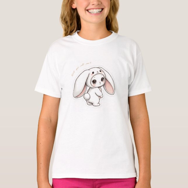 Looking Back Bunny - Adorable Fluffy Rabbit Kawaii T-Shirt (Vorderseite)
