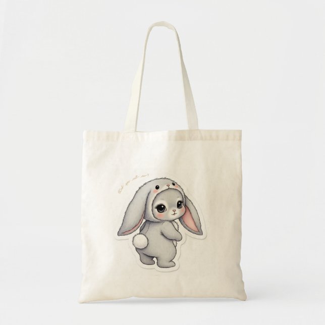 Looking Back Bunny - Adorable Fluffy Rabbit Kawaii Tragetasche (Vorne)