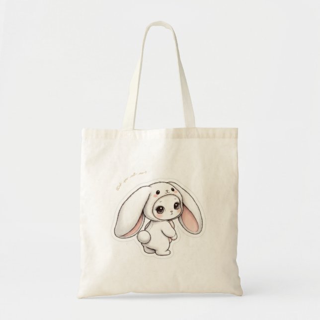 Looking Back Bunny - Adorable Fluffy Rabbit Kawaii Tragetasche (Vorne)