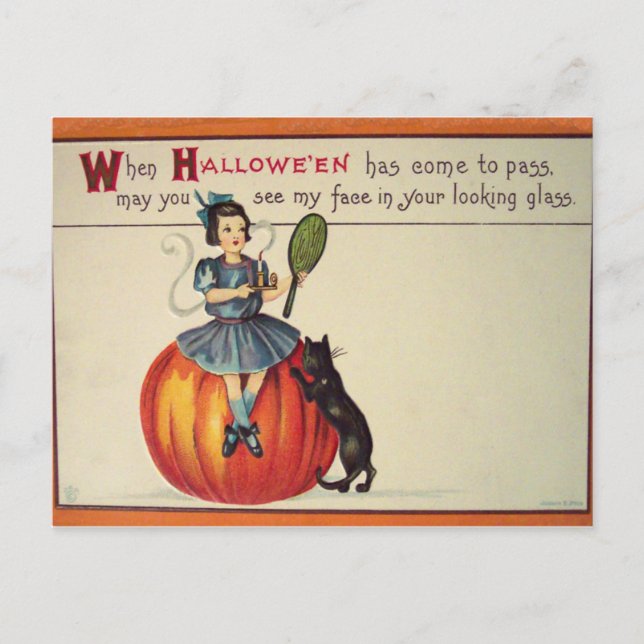 Looking Glass (Vintage Halloween Card) Postkarte (Vorderseite)