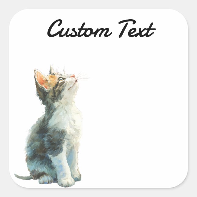 Looking Up Cat -2 | Personalized Custom Text Quadratischer Aufkleber (Vorderseite)