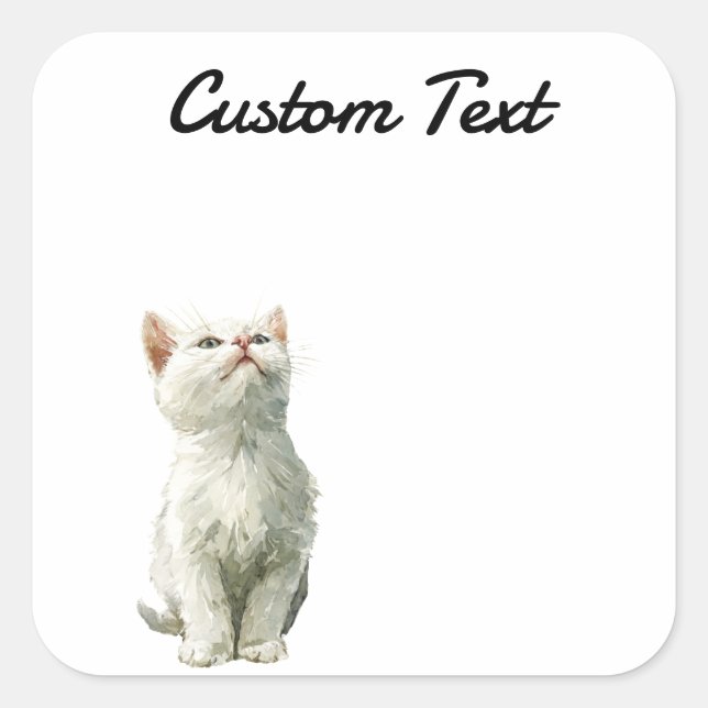 Looking Up Cat -3 | Personalized Custom Text Quadratischer Aufkleber (Vorderseite)