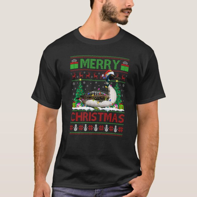 Loon Bird  Xmas Tree Lights Ugly Santa Loon Christ T-Shirt (Vorderseite)