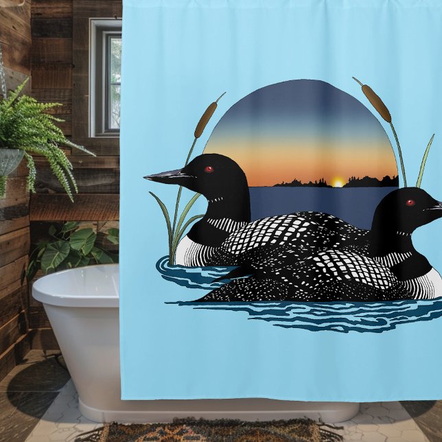 Loon Couple Sunset Blue Duschvorhang (Von Creator hochgeladen)
