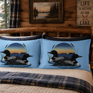 Loon Couple Sunset Blue Kissenbezug