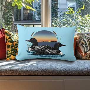 Loon Couple Sunset Blue Lendenkissen