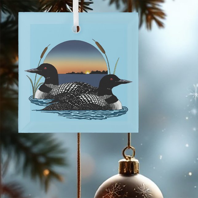Loon Couple Sunset Blue Ornament Aus Glas (Von Creator hochgeladen)