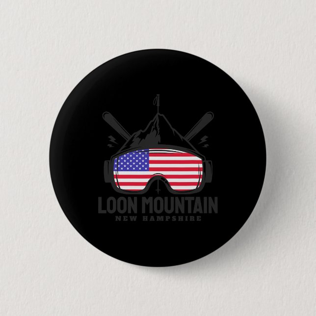 Loon Mountain New Hampshire Usa Ski Retro Skiing  Button (Vorderseite)