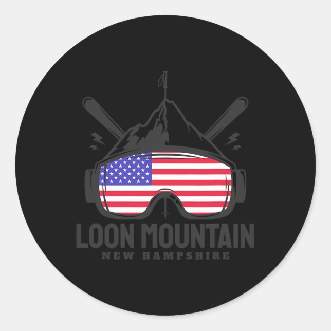 Loon Mountain New Hampshire Usa Ski Retro Skiing  Runder Aufkleber (Vorderseite)