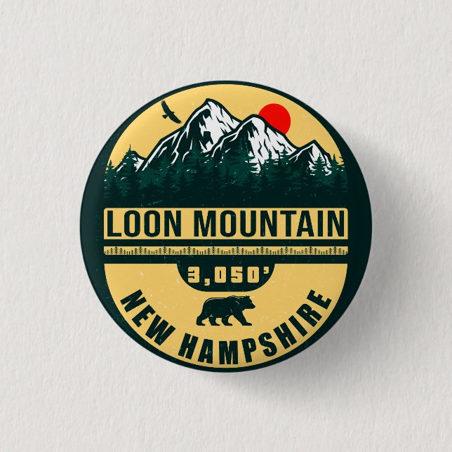 Loon Mountain NH - Retro Vintage SkiSouvenirs 60er Button (Vorderseite)