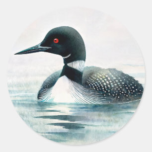 Loon Schwimmendes Aquarell Runder Aufkleber