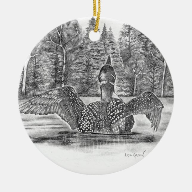 Loon Spreading Wings Keramik Ornament (Vorne)