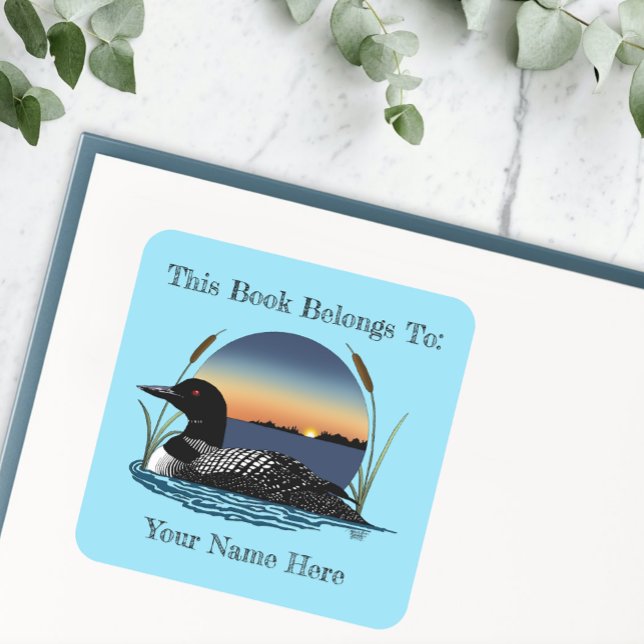 Loon Sunset Blue Buchzeichen Quadratischer Aufkleber (Von Creator hochgeladen)