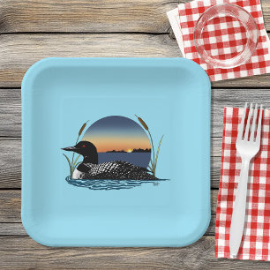 Loon Sunset Blue Pappteller