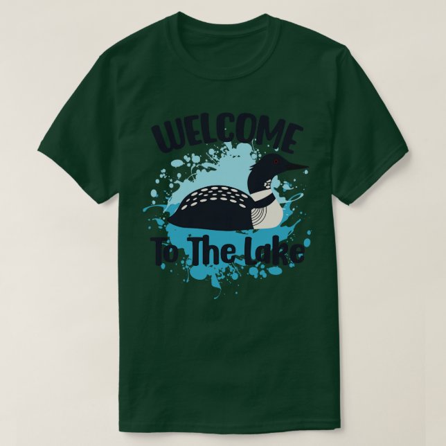 Loon Swimming Wasserfarbe Willkommen am See T-Shirt (Design vorne)
