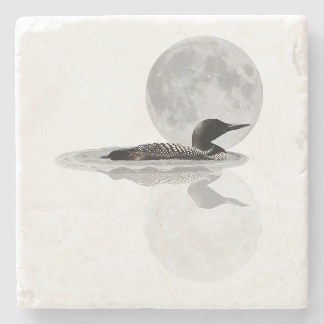 Loon Swims im Mondlicht Stone Untersetzer (Vorderseite)