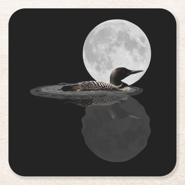 Loon Swims in der Mondlichtpapier-Untersetzer Rechteckiger Pappuntersetzer (Vorderseite)