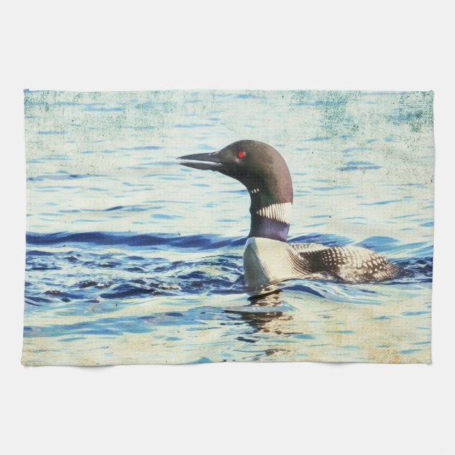 Loon Watercolor Kunst, Dichtung und Musik Geschirrtuch (Horizontal)