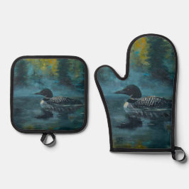 Loonell Loon Malerei Ofenhandschuh & Topflappen-Set