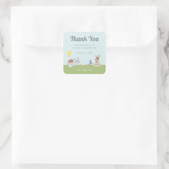 LOONEY TUNES™ Babydusche Vielen Dank Quadratischer Aufkleber (Tasche)