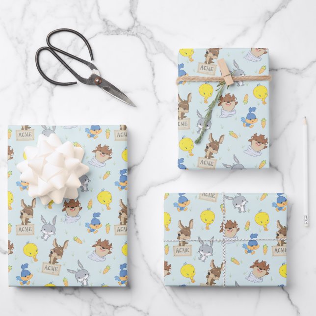 LOONEY TUNES™ Babyduschmuster Geschenkpapier Set (Vorderseite)
