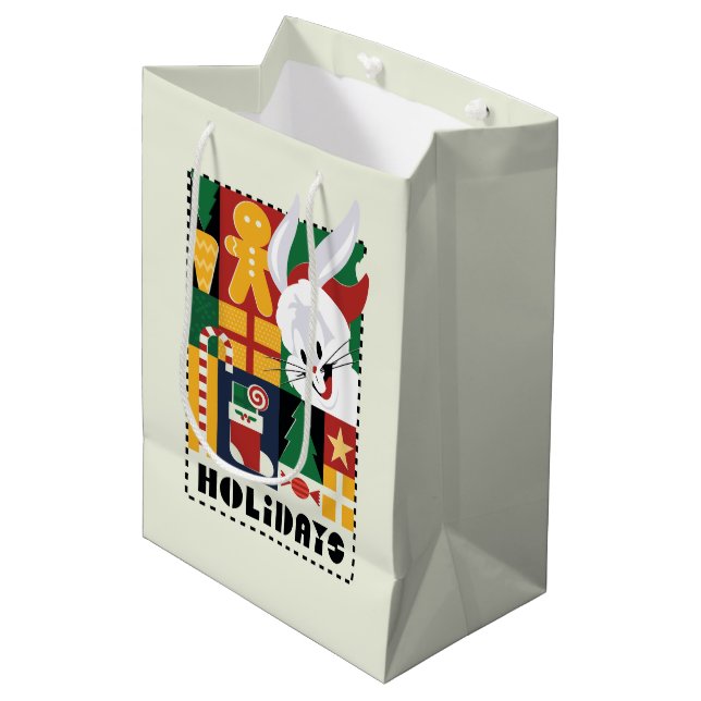 LOONEY TUNES™ BUGS BUNNY™ Holidays Abzeichen Mittlere Geschenktüte (Vorderseite Schrägansicht)