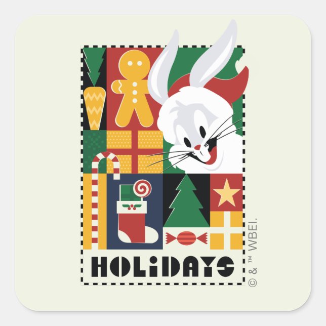 LOONEY TUNES™ BUGS BUNNY™ Holidays Abzeichen Quadratischer Aufkleber (Vorderseite)