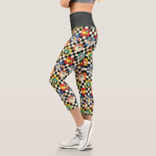 LOONEY TUNES™-Charaktere auf Schwarz-Weiß-Schachbr Capri Leggings