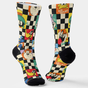 LOONEY TUNES™-Charaktere auf Schwarz-Weiß-Schachbr Socken
