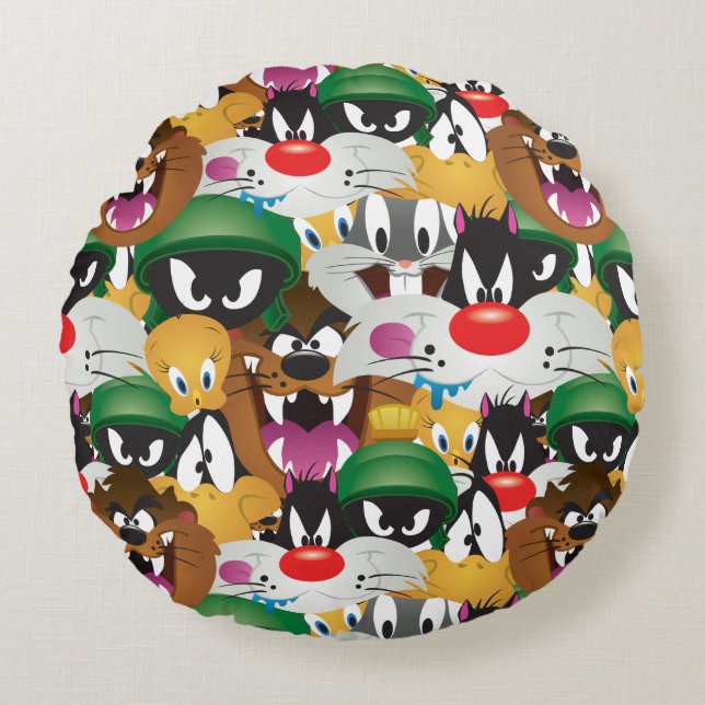 LOONEY TUNES™ Emoji-Muster Rundes Kissen (Vorderseite)