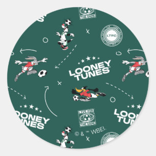LOONEY TUNES™ Fußball-Spielfeld-Muster Runder Aufkleber