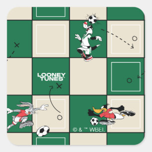 LOONEY TUNES™ Fußballrastermuster Quadratischer Aufkleber