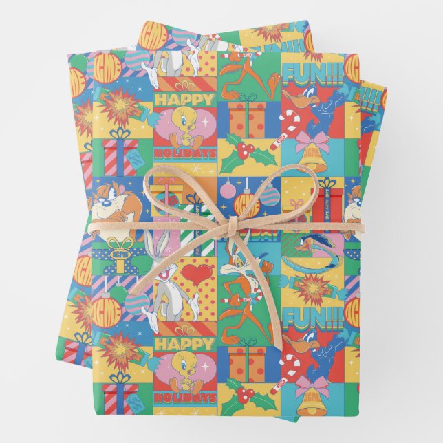 LOONEY TUNES™ | Happy Holidays Weihnachtsmuster Geschenkpapier Set (Beispiel)