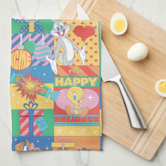 LOONEY TUNES™ | Happy Holidays Weihnachtsmuster Geschirrtuch (Viertel Falte)