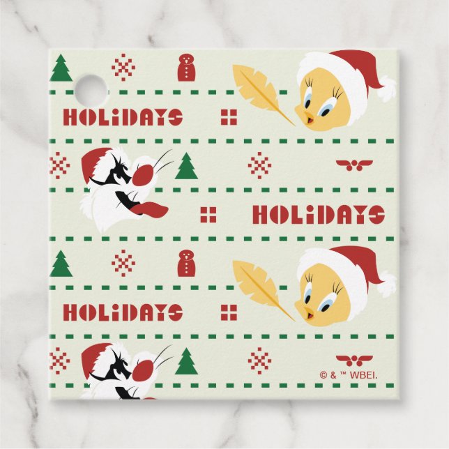 LOONEY TUNES™ SYLVESTER™ & TWEETY™ Urlaubsmuster Geschenkanhänger (Vorderseite)