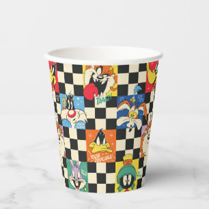 LOONEY TUNES™ Zeichen auf Schwarz/Weiß-Schachbrett Pappbecher