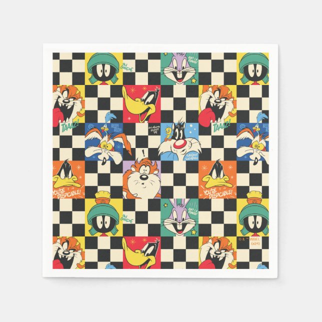 LOONEY TUNES™ Zeichen auf Schwarz/Weiß-Schachbrett Serviette (Vorderseite)