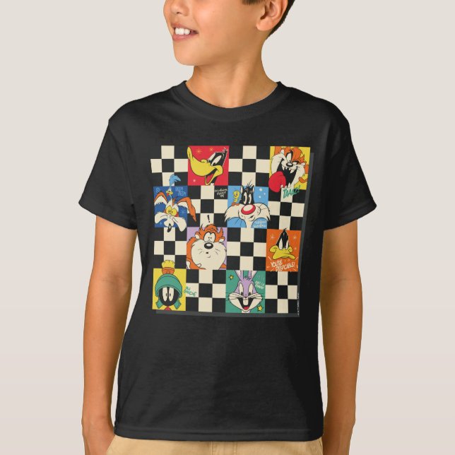 LOONEY TUNES™ Zeichen auf Schwarz/Weiß-Schachbrett T-Shirt (Vorderseite)