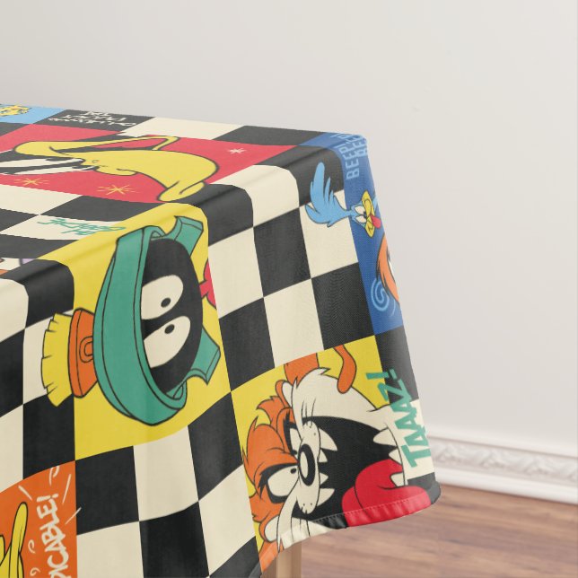 LOONEY TUNES™ Zeichen auf Schwarz/Weiß-Schachbrett Tischdecke (Beispiel)