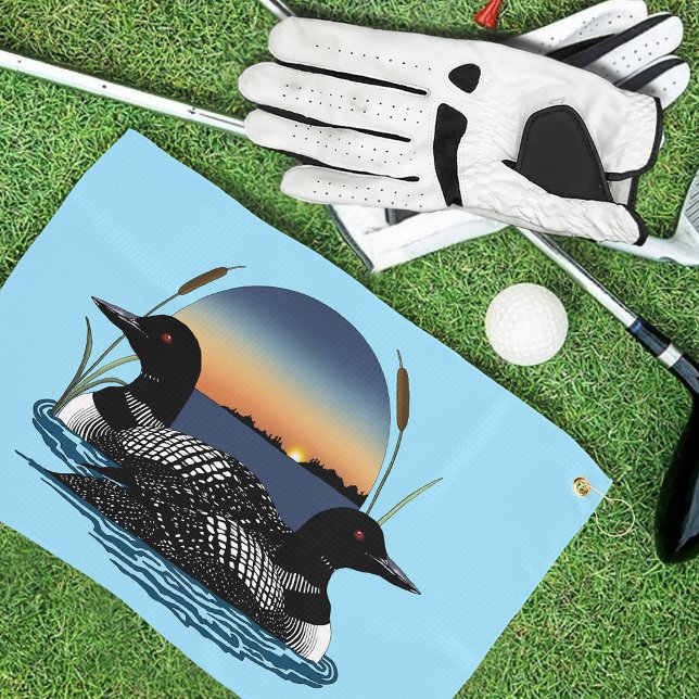 Loons Couple Sunset Blue Golfhandtuch (Von Creator hochgeladen)