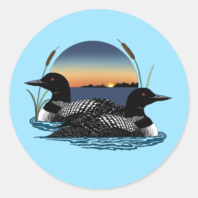 Loons Sunset Blue Runder Aufkleber (Vorderseite)