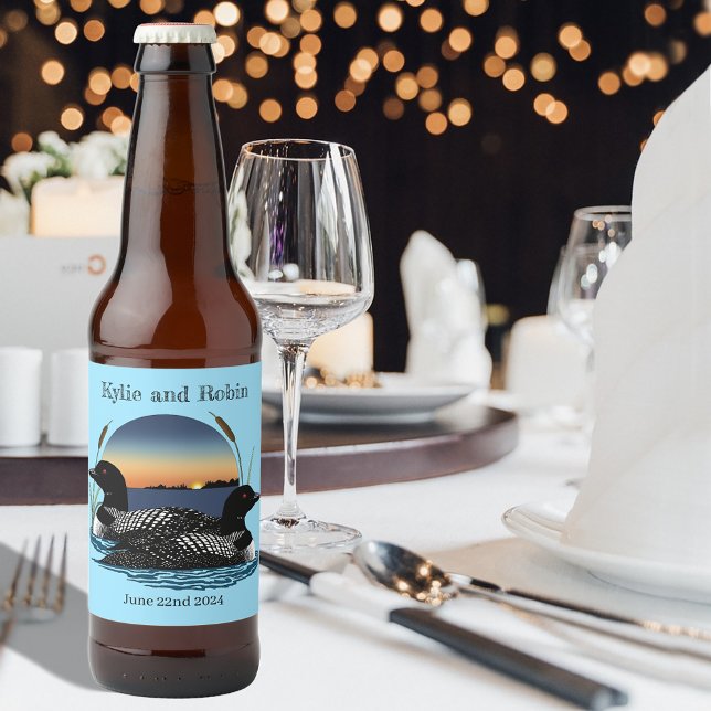 Loons Sunset Blue Wedding Bierflaschenetikett (Von Creator hochgeladen)