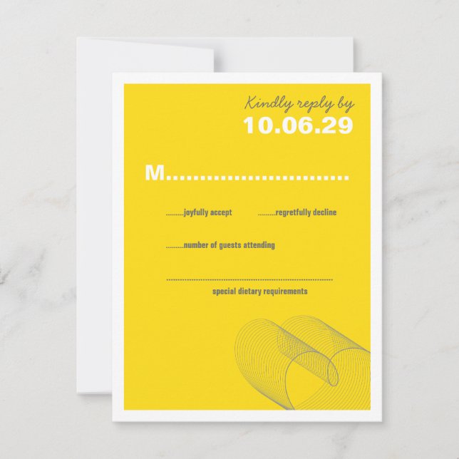 Loopy Jaune Love Lignes Mariage Carte RSVP (Devant)