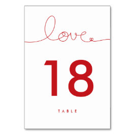 Loopy Liebe Red Heart Wedding Tischnummer Card