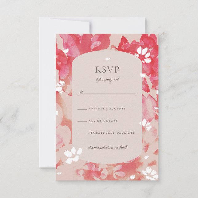 Loose Aquarellfarbe Rosa Blütenrot Korallenrot UAW RSVP Karte (Vorderseite)