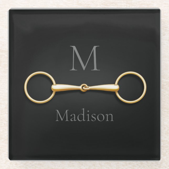 Loose Ring Snaffle Bit Mit Monogramm Reittier Glasuntersetzer (Vorderseite)